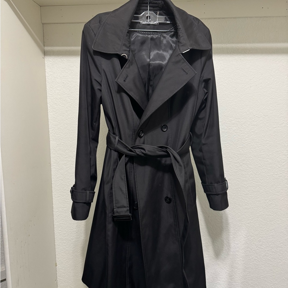 CALVIN KLEIN CLASSIC BLACK TRENCH COAT RAIN JACKET